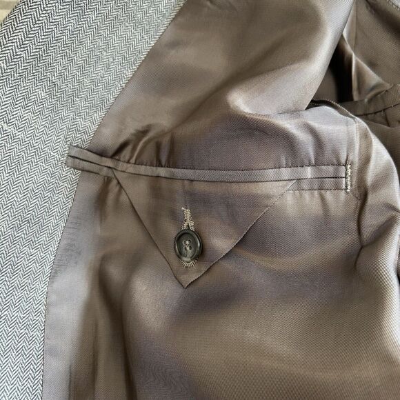 Alan Flusser Sport Coat Men 44 Short Gray Wool Linen Herringbone Classic Office - Picture 10 of 16
